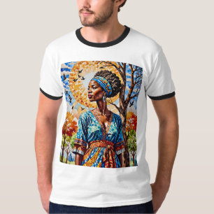 Reina de sol afro-mosaico cae camiseta