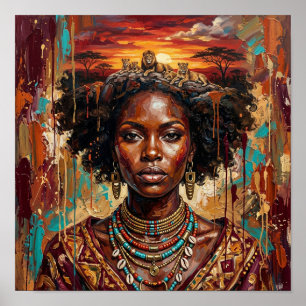 Reina del Atardecer Africano, Arte de Pared de Muj