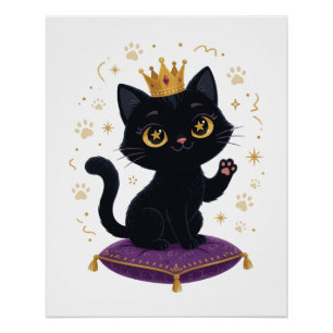Reina Gata Negra Corona Real Arte de Pared Póster