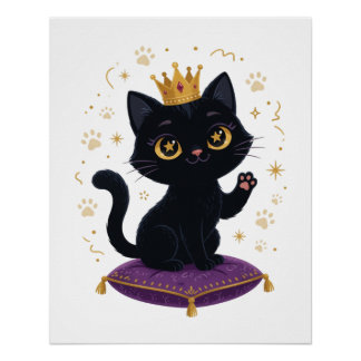 Reina Gata Negra Corona Real Arte de Pared Póster