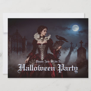 Reina gótica en cementerio iluminado por luna