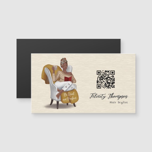 Reina Negra Belleza Moda Cabello Código QR (Anverso/Reverso)