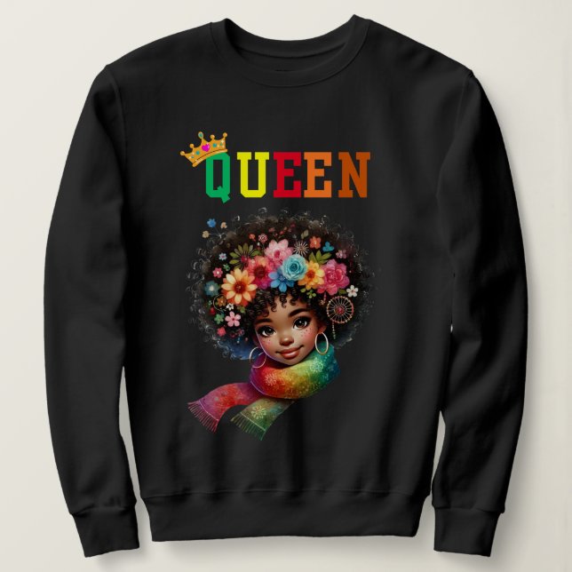 Reina nubia: sudadera femenina de flores (Anverso del diseño)