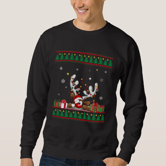 Reindeer Santa Hat Ugly Christmas Sweater (Anverso)