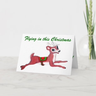 REINDEER, VOLANDO EN ESTA tarjeta NAVIDAD