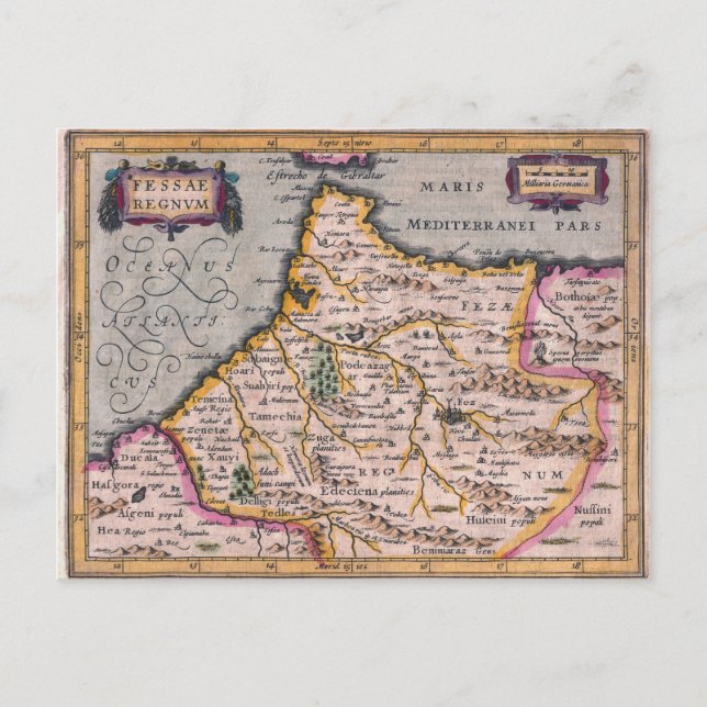 Reino de Fez - Mapa antiguo de la postal de Marrue (Anverso)