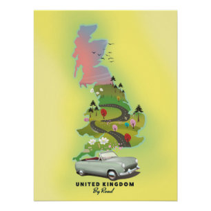Reino Unido 'Por carretera' Póster de viaje vintag