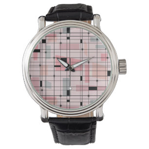 Rejilla rosada retra y reloj del cuero de