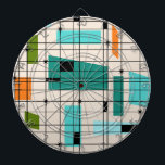 Rejilla y tablero de dardo retros de Starbursts<br><div class="desc">Esta rejilla y tablero de dardo retros de Starbursts es donde el estilo del vintage resuelve día moderno. Ofrece un fondo color nata con kitschy, de cuadrados del kilter y de rectángulos en trullo, turquesa, este verde azul claro, anaranjado, y del aguacate. Los bloques caprichosos de color se sobreponen se...</div>