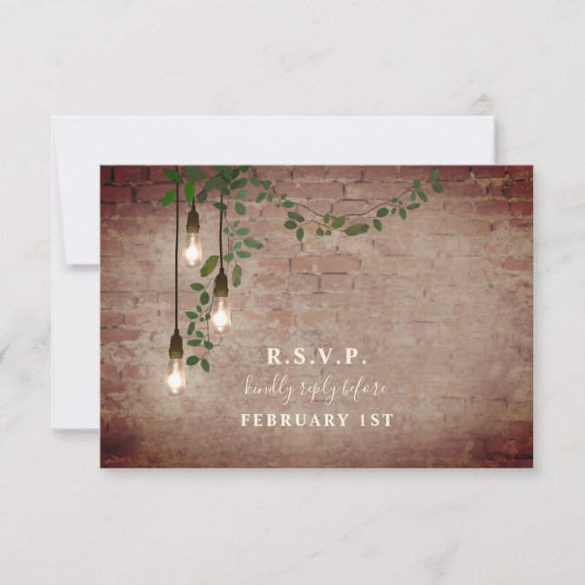 Relámpago Verdor Garland Brick Wedding RSVP (Anverso)