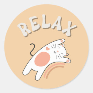 RELAX FUNNY CAT Classic Round Pegatina