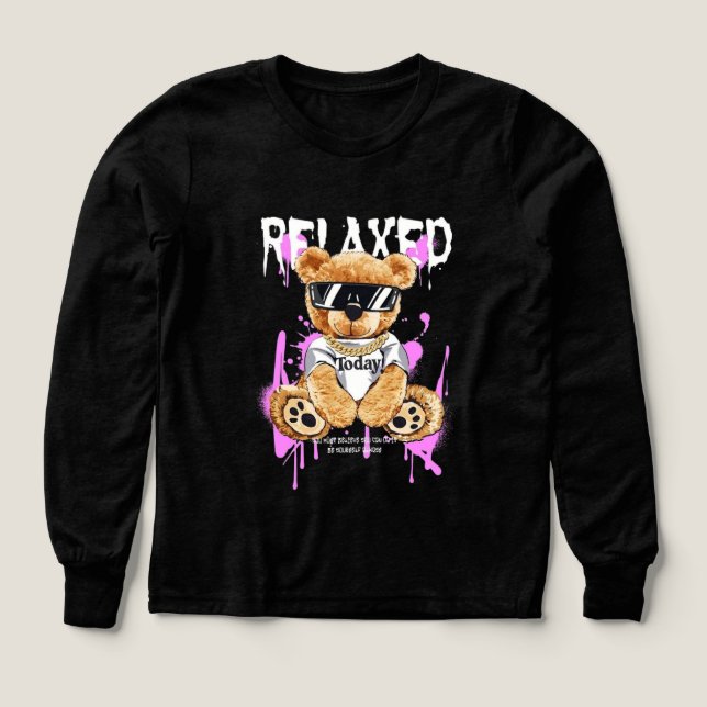 "RELAXED" Streetwear Bear Long-Sleeve T-Shirt (Diseño frontal)