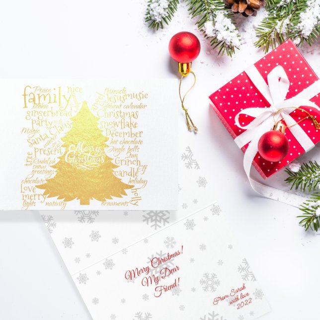 Relieve Metalizado Árbol de Navidad con Navidades palabras tarjeta de (Subido por el creador)