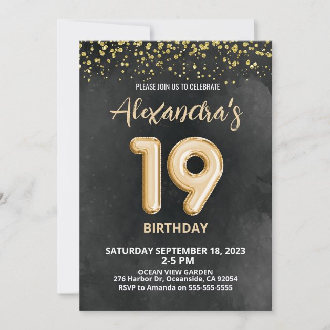 Relieve metalizado Balón Invitación a los 19 Años (Anverso)