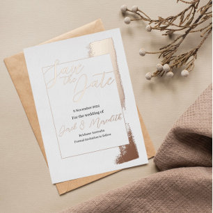 Relieve Metalizado Boda moderna Guardar la invitación de fecha con Re
