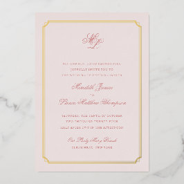 Relieve Metalizado Borde Dorado Invitación de Boda con Monograma en H