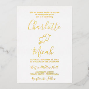 Relieve Metalizado Corazón Dibujado a Mano Invitación de Boda con H