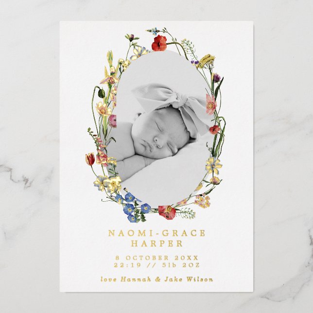 Relieve metalizado de anuncio de nacimiento de flo (Anverso)