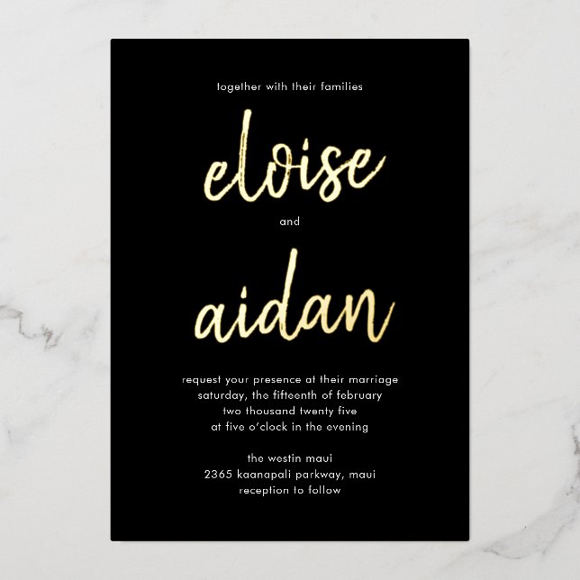 Relieve metalizado de invitación a boda de Relieve (Anverso)