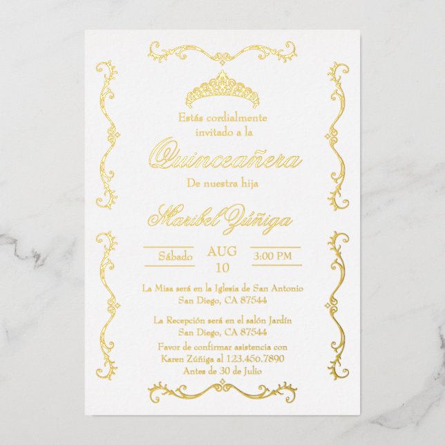 Relieve metalizado de invitación Quinceanera con b (Anverso)