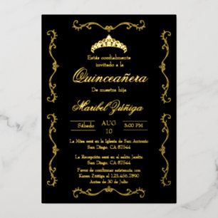 Relieve metalizado de invitación Quinceanera in