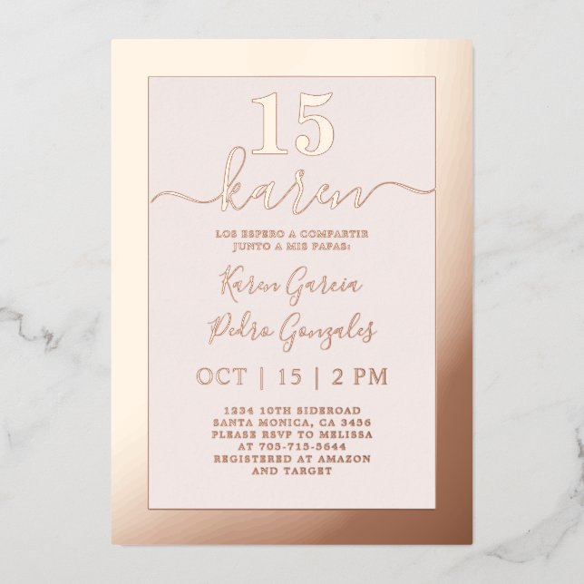 Relieve metalizado de invitaciones de Quinceañera  (Anverso)