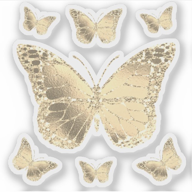 Relieve metalizado de oro falso mariposas pegatina (Anverso)