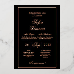 Relieve metalizado de oro Invitación de quinceañer