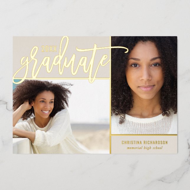 Relieve metalizado dorado 2 Invitación de Graduaci (Anverso)