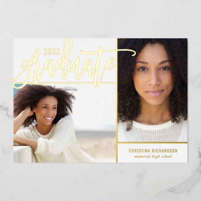 Relieve metalizado dorado 2 Invitación de Graduaci (Anverso)