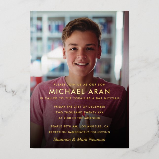 Relieve metalizado dorado Barra simple Invitación  (Anverso)