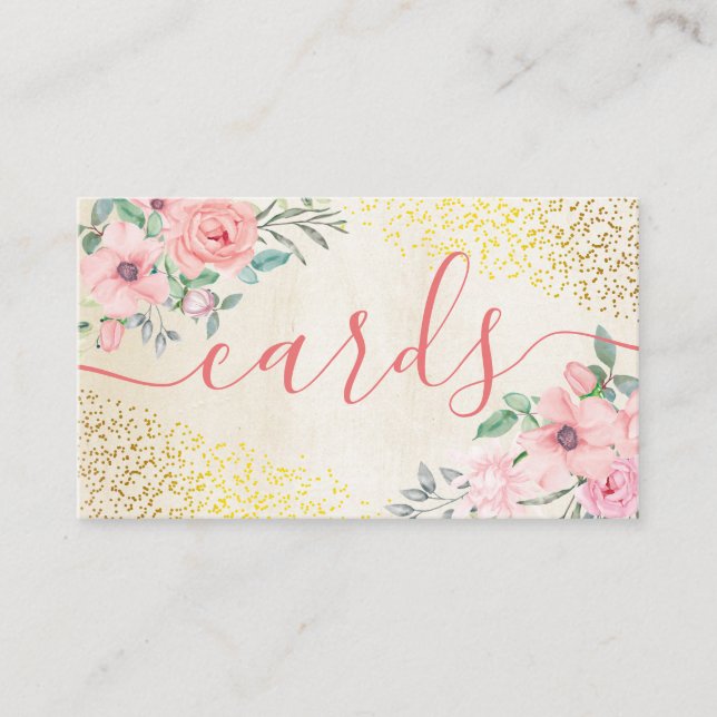 Relieve metalizado dorado Beige floral Tarjetas he (Anverso)