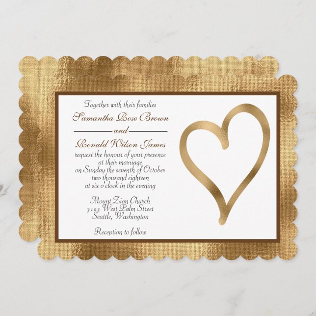 Relieve metalizado dorado con invitación a la boda (Anverso / Reverso)