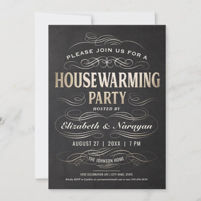 Relieve metalizado dorado de invitaciones a fiesta (Anverso)