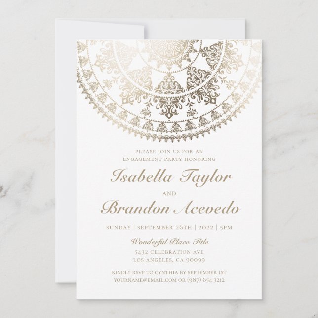 Relieve metalizado dorado de invitaciones a la fie (Anverso)