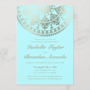 Relieve metalizado dorado de invitaciones a la fie