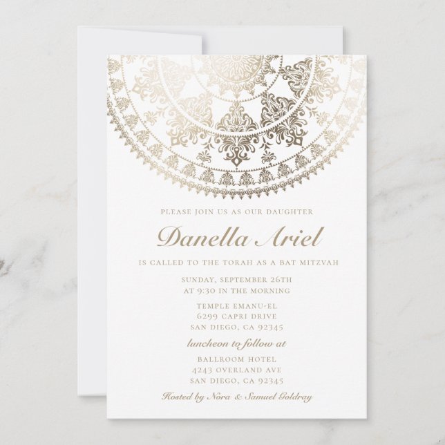 Relieve metalizado dorado de invitaciones de Bat M (Anverso)