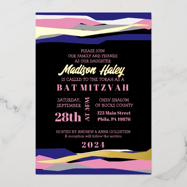 Relieve metalizado dorado de la invitación a la ba (Anverso)