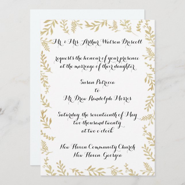Relieve metalizado dorado de moda deja invitación  (Anverso / Reverso)