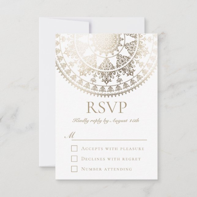Relieve metalizado dorado de tarjetas RSVP de casa (Anverso)