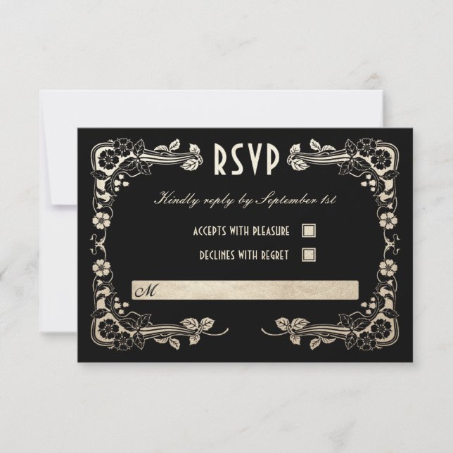 Relieve metalizado dorado de tarjetas RSVP de la b (Anverso)