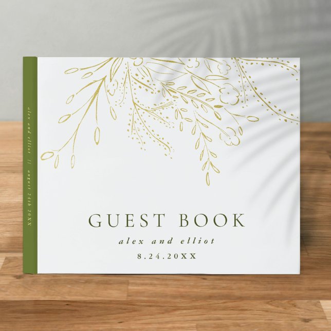 Relieve metalizado dorado desbordante libro de Bod (Gold Foil Overflowing Bouquet Wedding Guest Book)