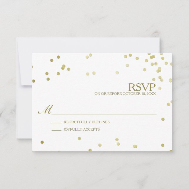 Relieve metalizado dorado falso Boda Confetti RSVP (Anverso)