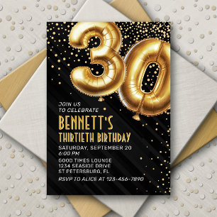 Relieve metalizado dorado Globos 30 Invitación a c