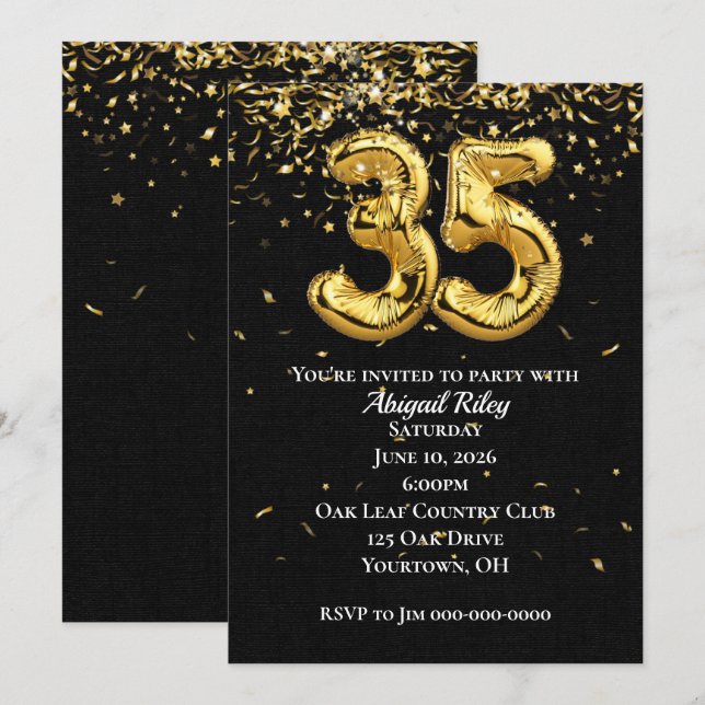 Relieve metalizado dorado Globos 35ª invitación a  (Anverso / Reverso)