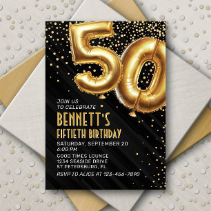 Relieve metalizado dorado Globos 50.ª invitación d