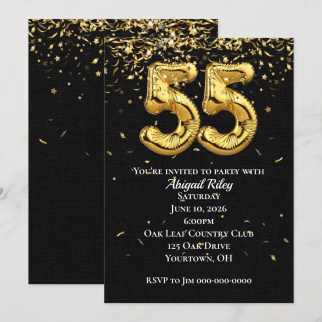 Relieve metalizado dorado Globos 55ª invitación a  (Anverso / Reverso)