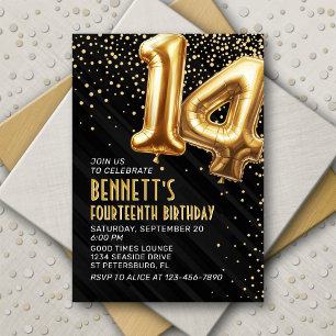 Relieve metalizado dorado Globos Invitación a los 