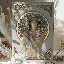 Relieve metalizado dorado Gracias Tarjeta Art Nouv