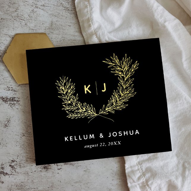 Relieve metalizado dorado Libro de invitado de mon (Gold Foil Black Distinguished Monogram Guest Book)